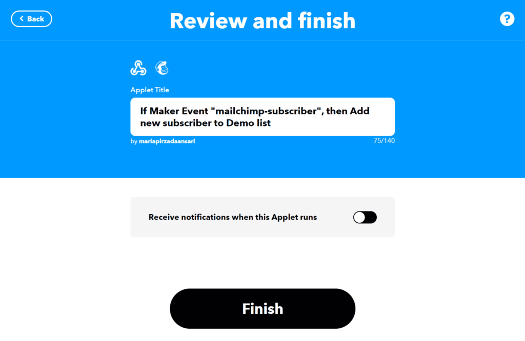 Finish button