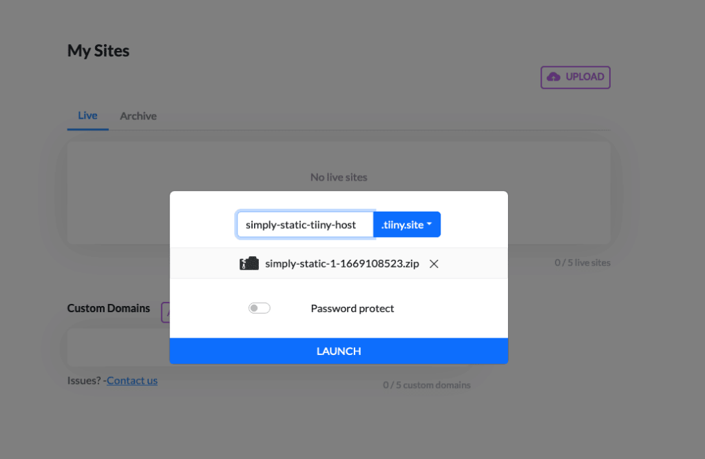 Zip file hosting on Tiiny.host with Simply Static 5