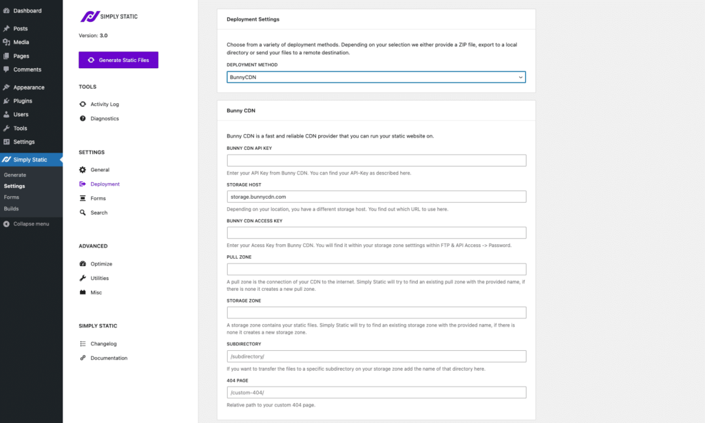 Host your static website on BunnyCDN with Simply Static Pro 6