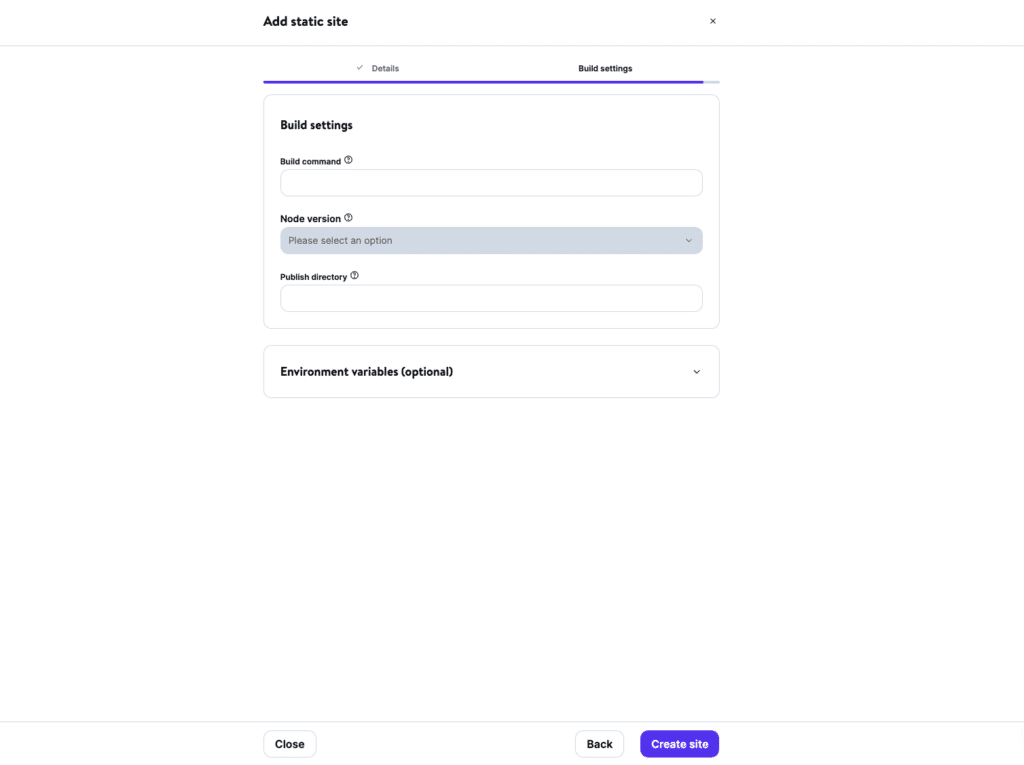 kinsta create site