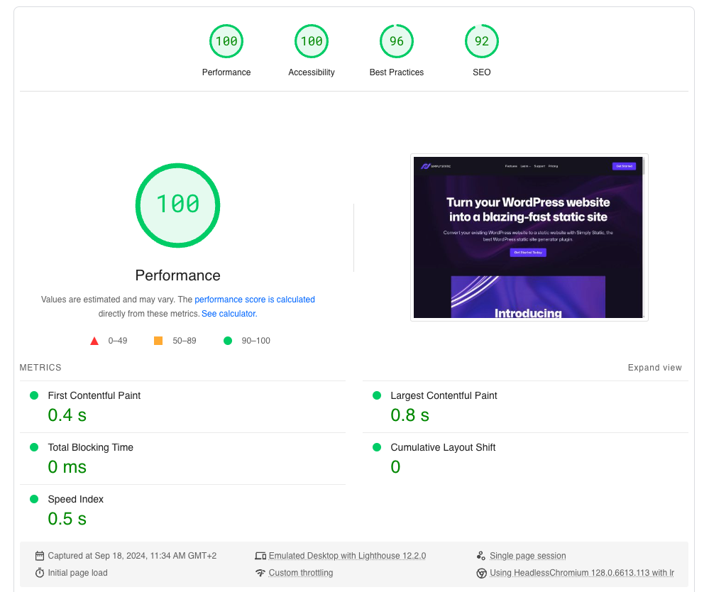 simply static site speed