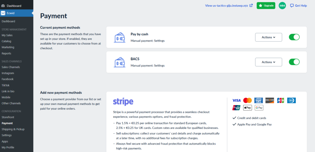 ecwid payment setup