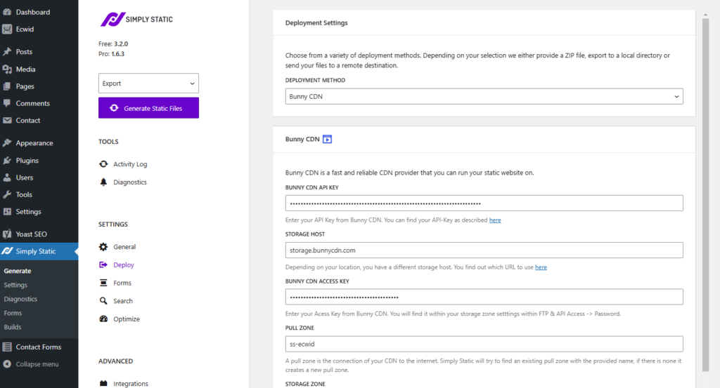 simply static ecwid deployment