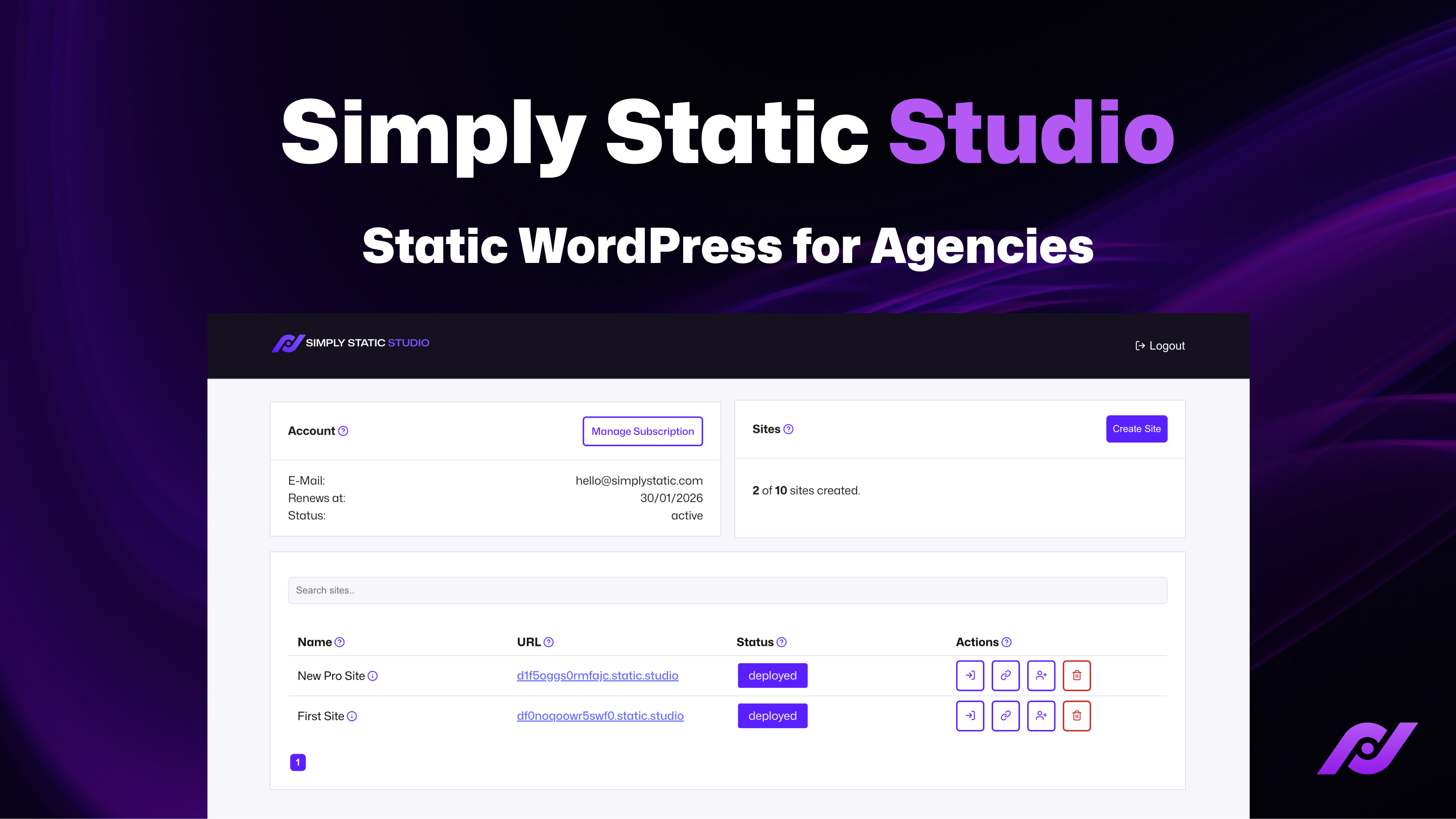 Simply Static Studio for Agencies