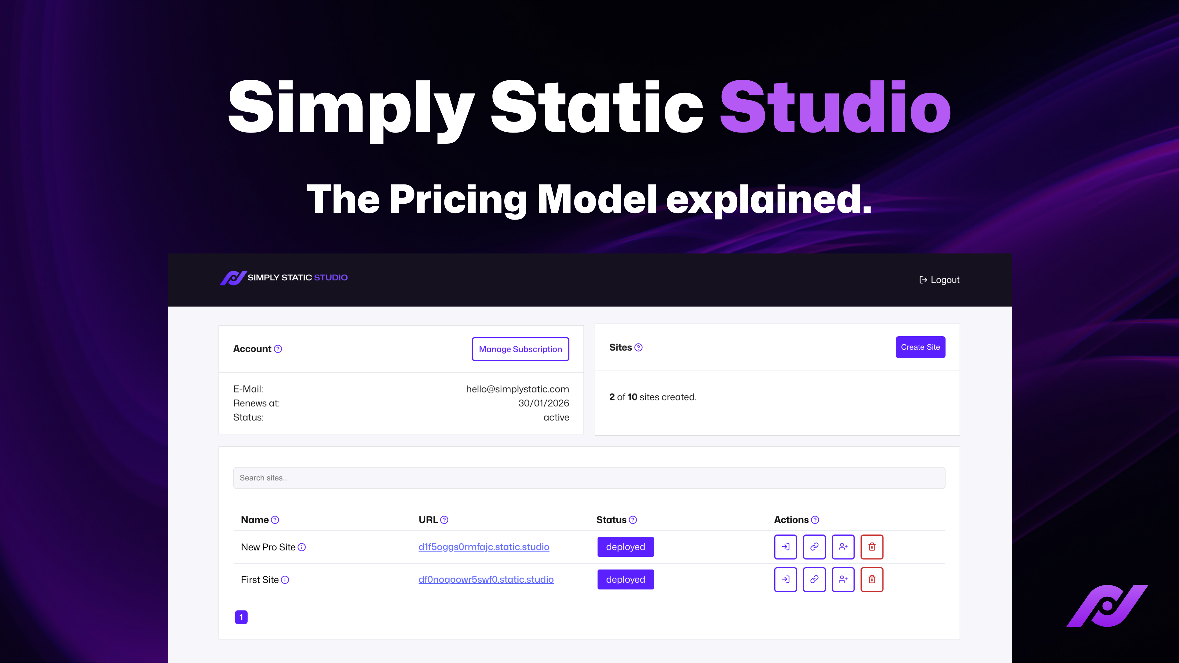 Simply Static Studio - Pricing Model 1