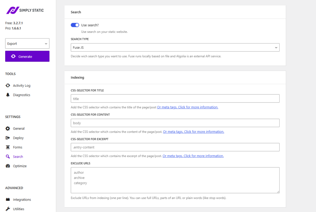 simply static forms and search