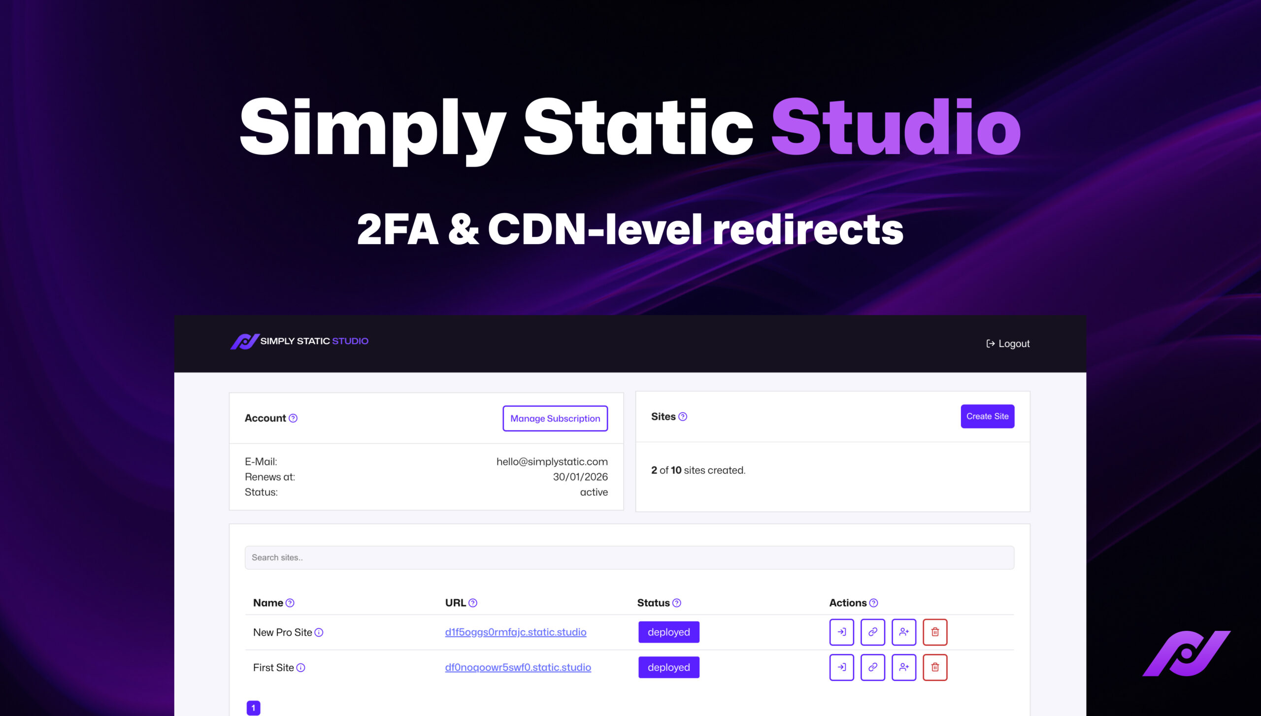 Static Studio – 2FA & CDN-level redirects