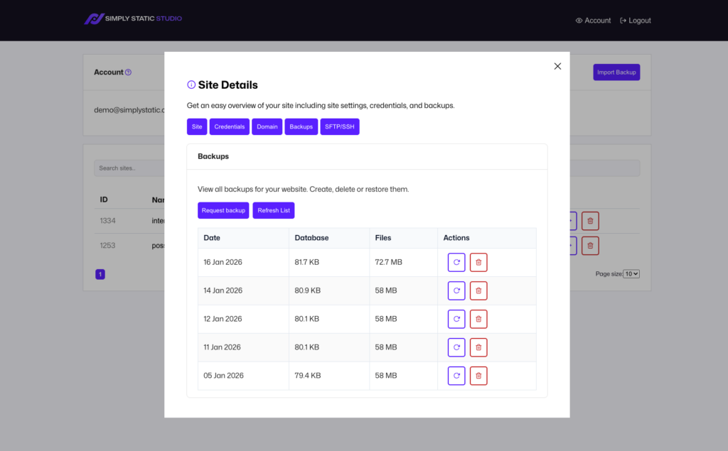 Static Studio - Backups and SSH Keys 4