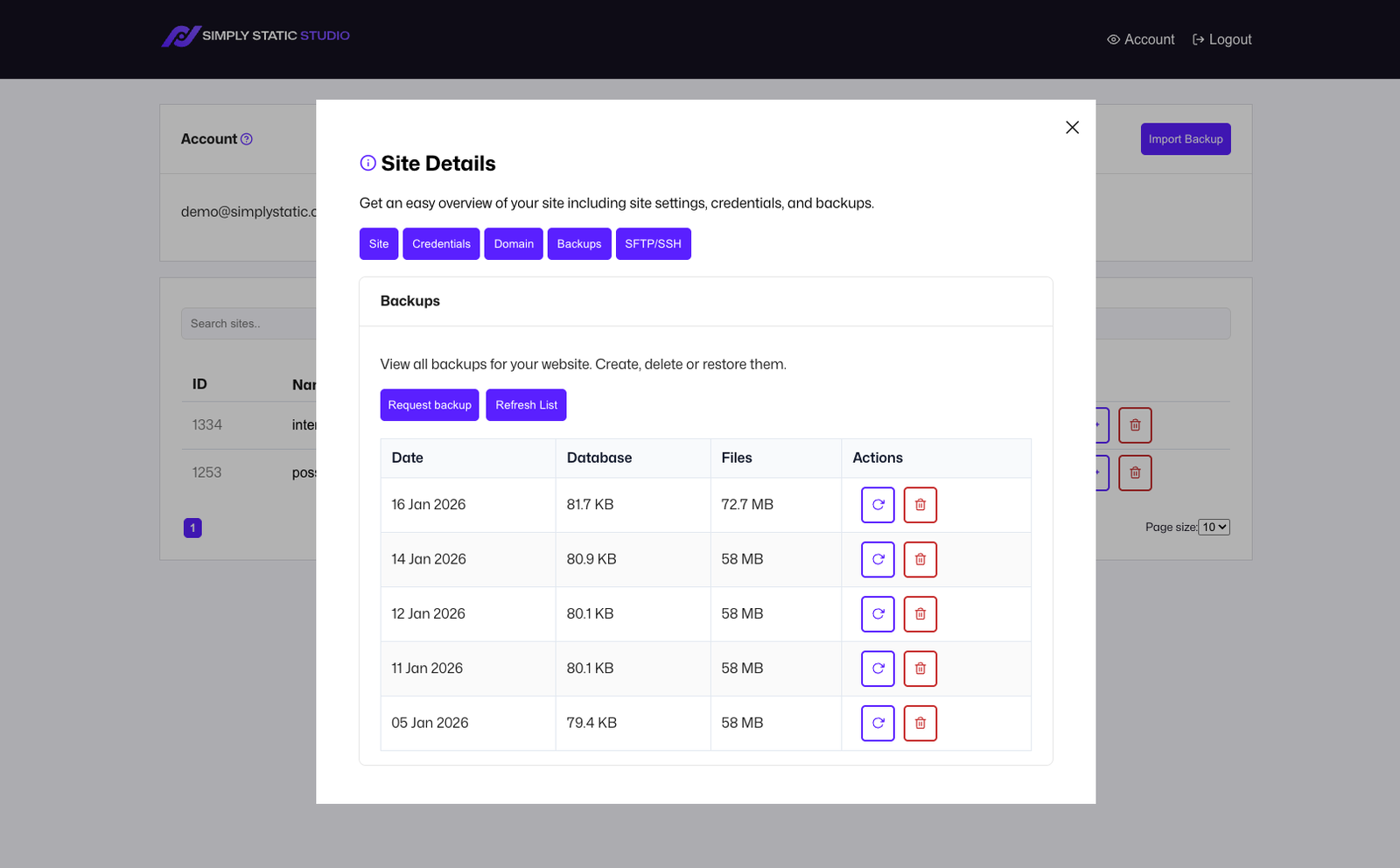 Static Studio - Backups and SSH Keys - Simply Static
