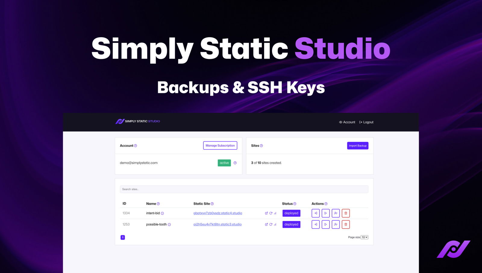 Static Studio - Backups and SSH Keys 3
