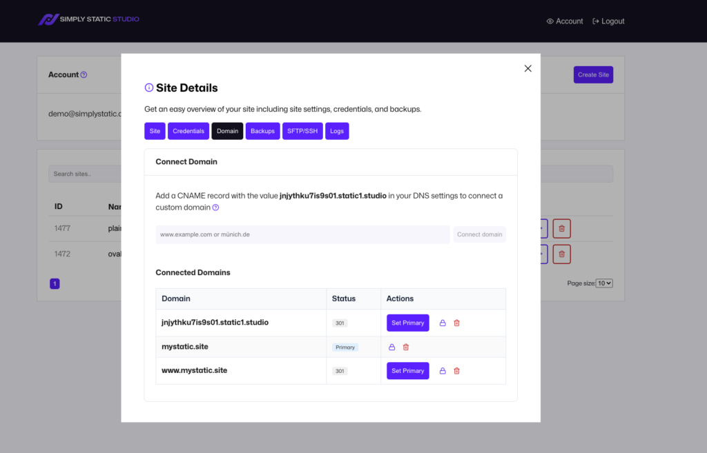 Static Studio - Domains, Logs and Import Links 9