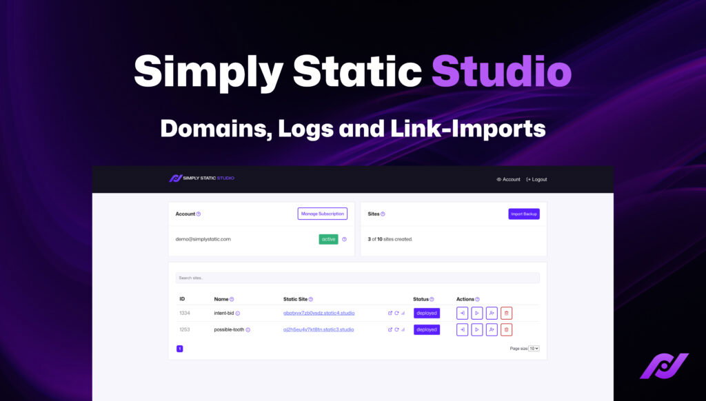 Static Studio - Domains, Logs and Import Links - Simply Static