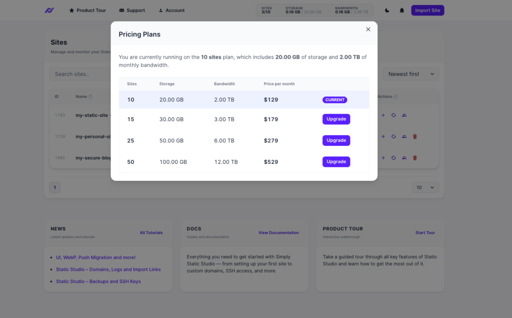 Static Studio - New Pricing: Sites, Storage, and Bandwidth 4