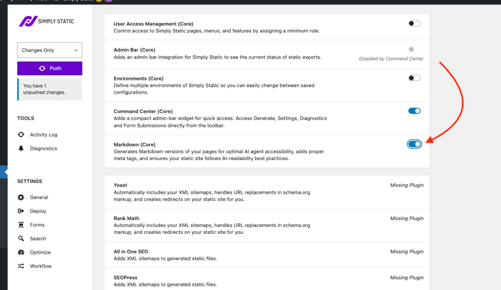 Simply Static Pro - Markdown, Search & Filter and Command Center 7