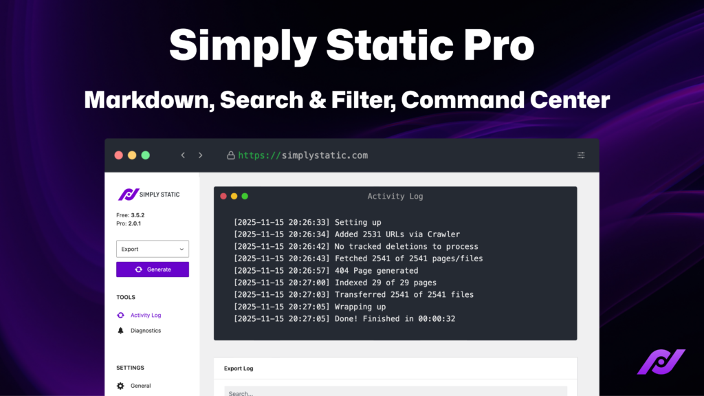 Simply Static Pro - Markdown, Search & Filter and Command Center ...