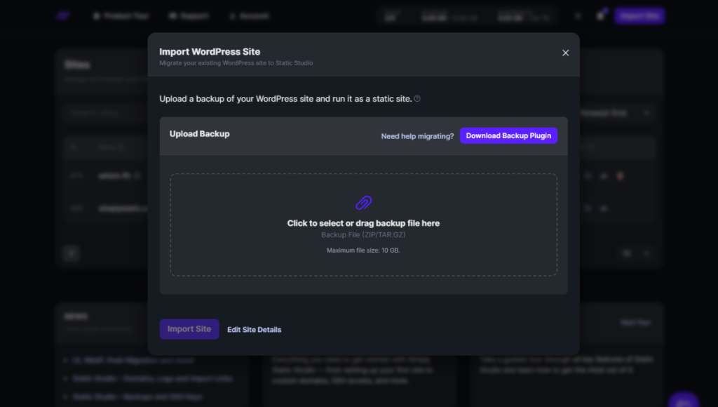 import wordpress site