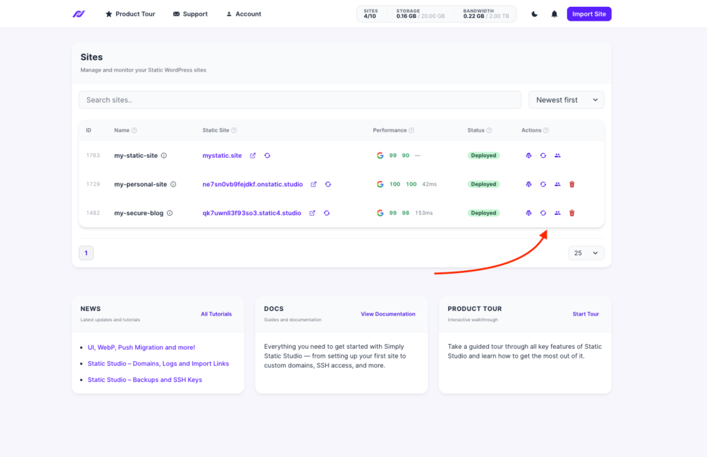 site actions