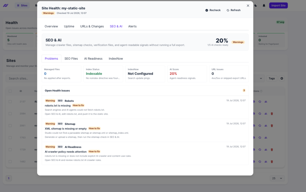 Static Studio - Site Health & Reports 6