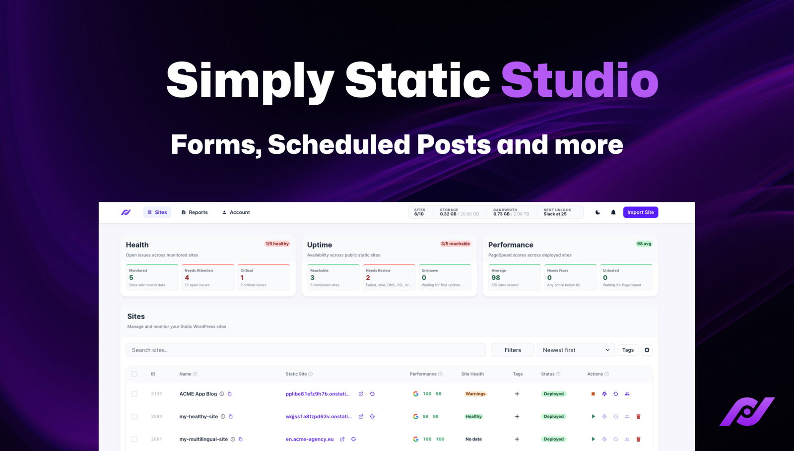 Static Studio – Forms, scheduled posts and more